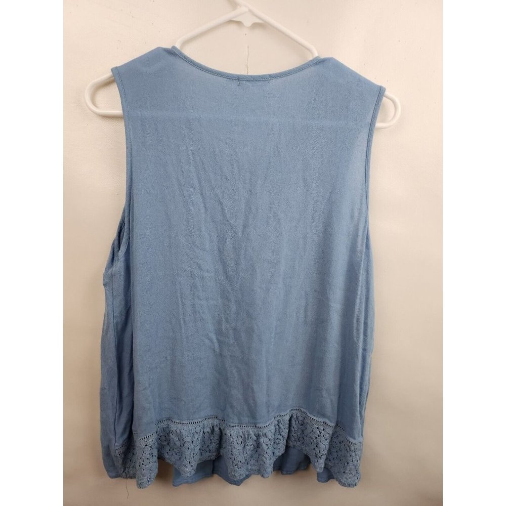 Anthropologie Hazel Blue Embroidered BOHO Peasant Sleeveless Top Large - Picture 7 of 8